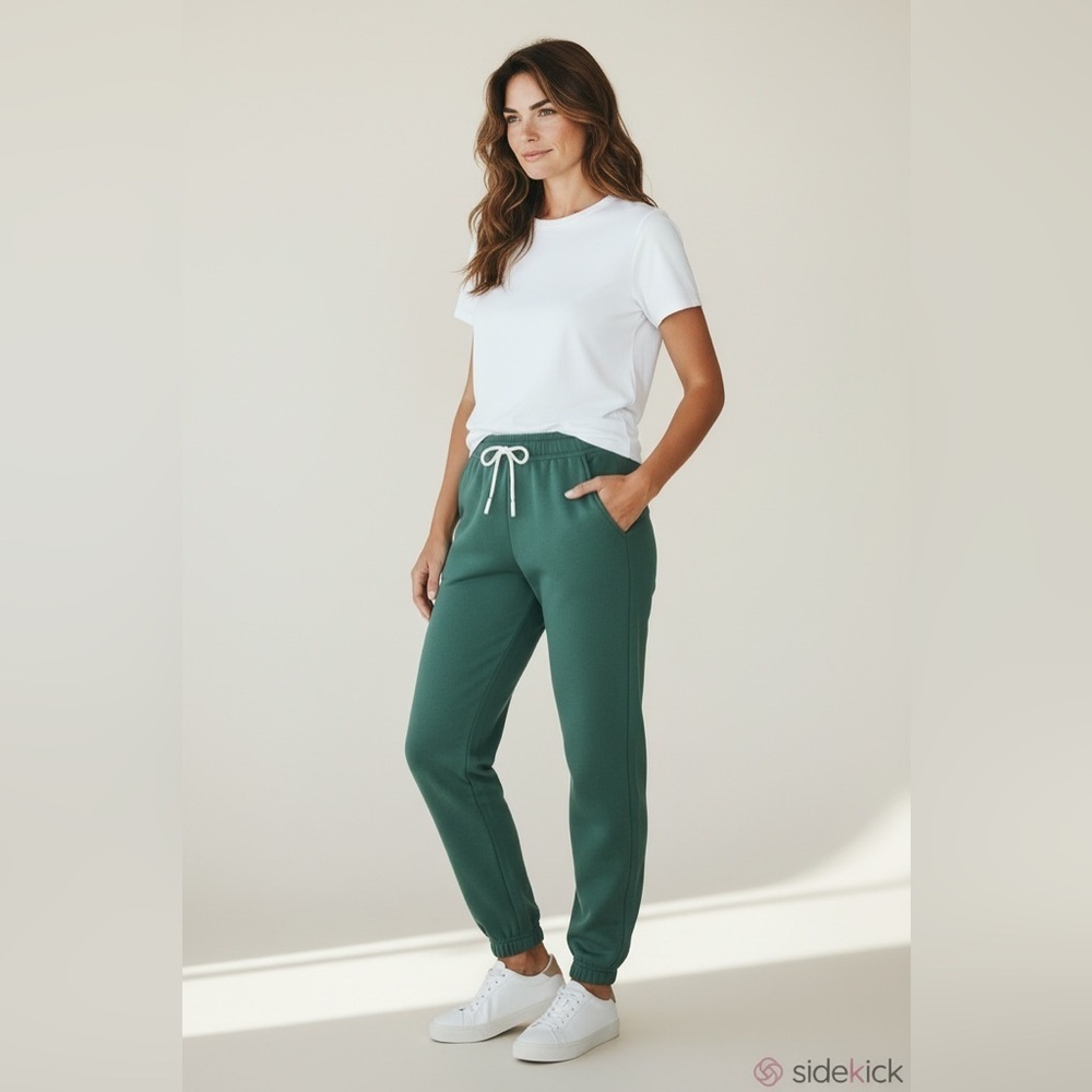 Women L green casual  launch pants elastic waist drawstring straight leg